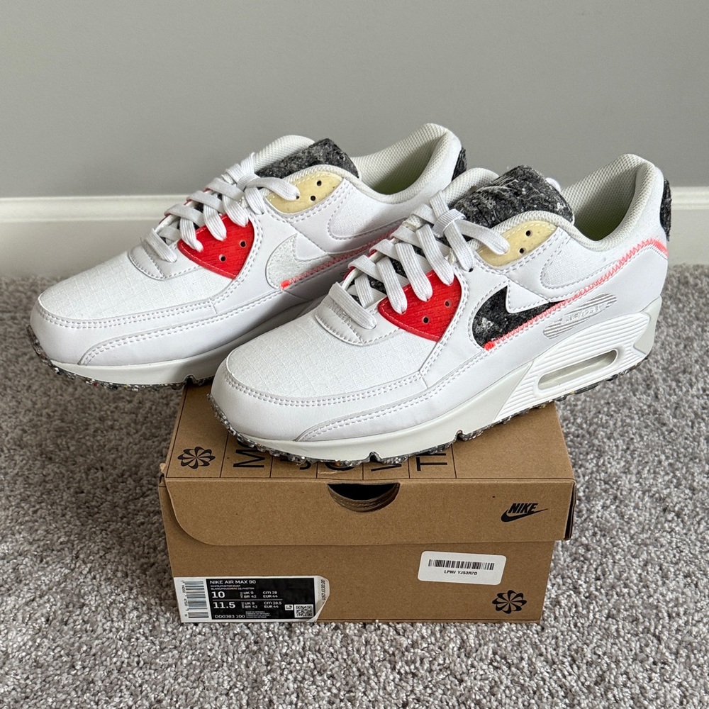 Nike Air Max 90 Men’s White, Red, and Black Sneakers